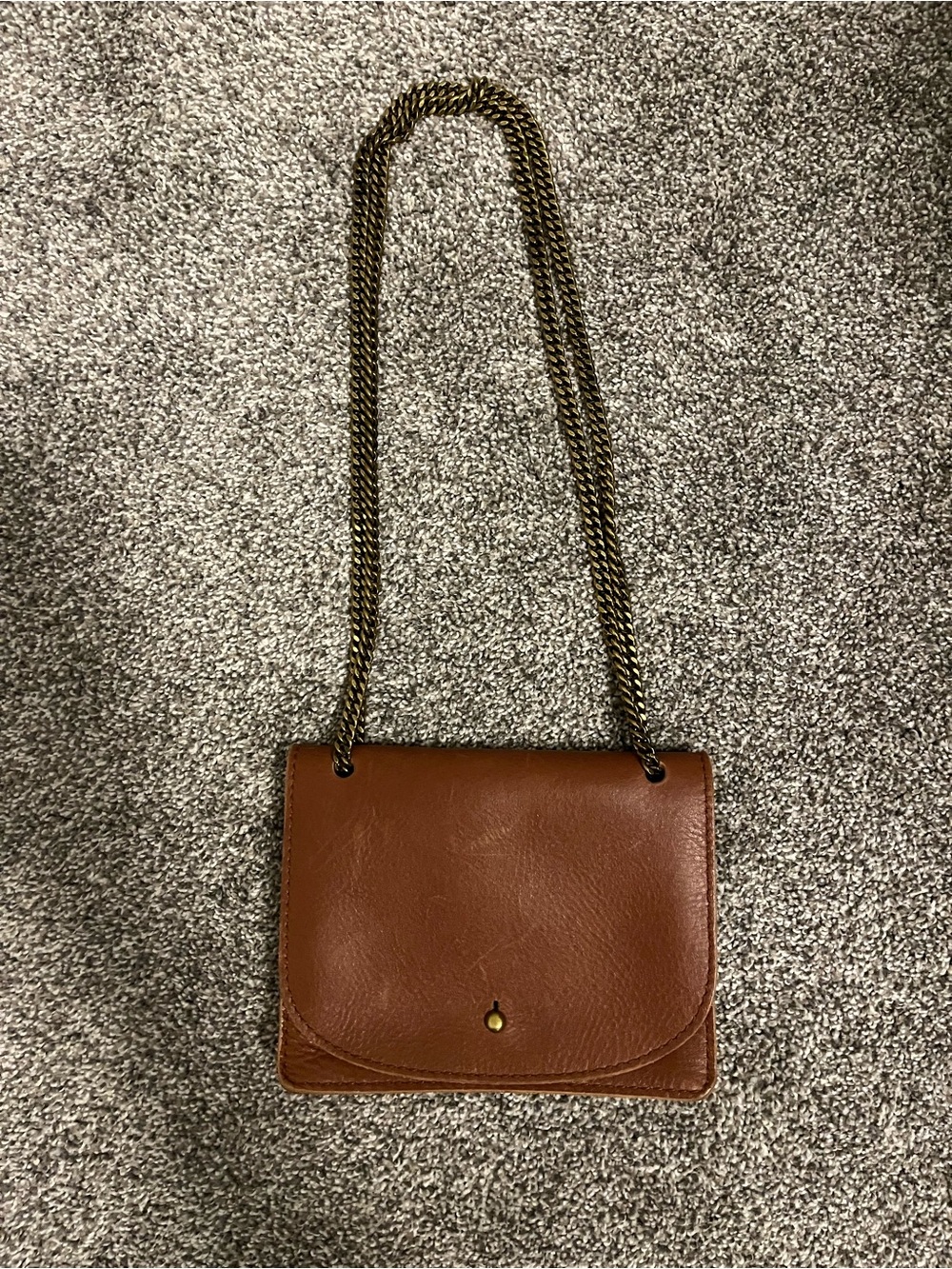 Madewell Chestnut Brown Leather Shoulder Bag with Gold Chain Strap